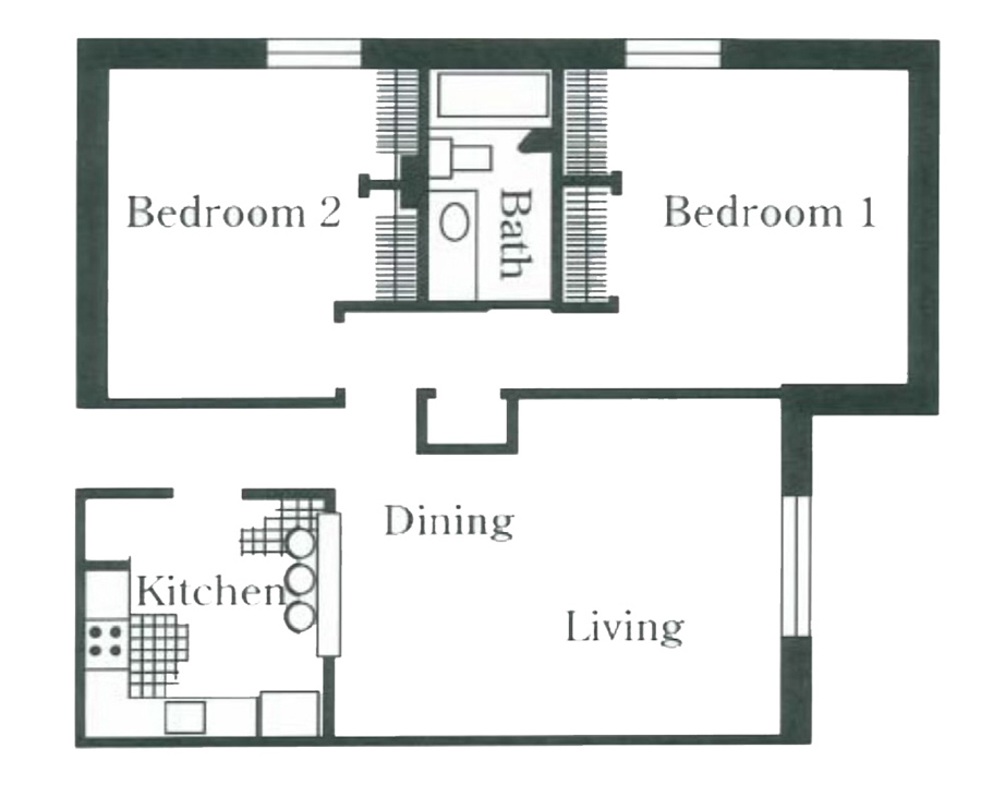 2 Bedroom 1 Bath Apartment