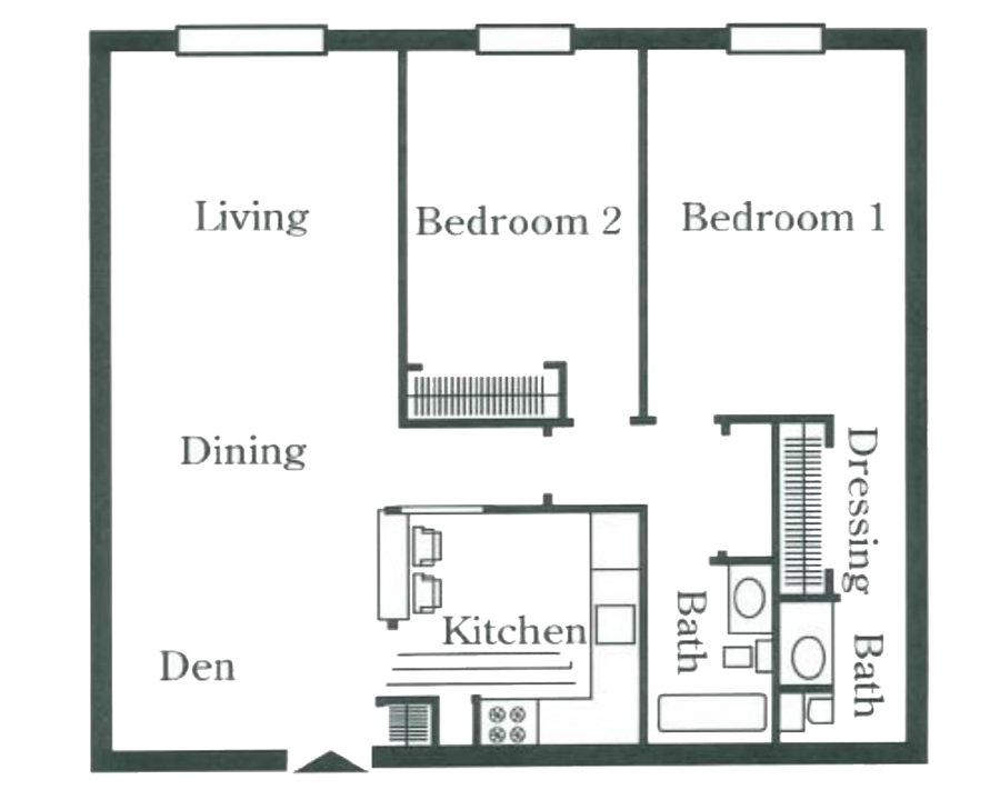 2 Bedroom 1.5 Bath Apartment Floorplan